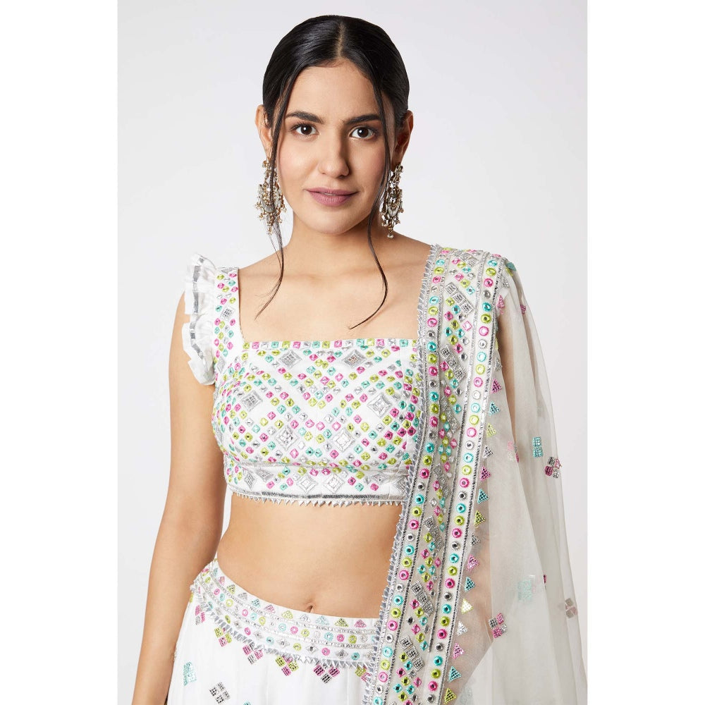 Gopi Vaid Noor Lehenga with Frill Sleeves (Set of 3)