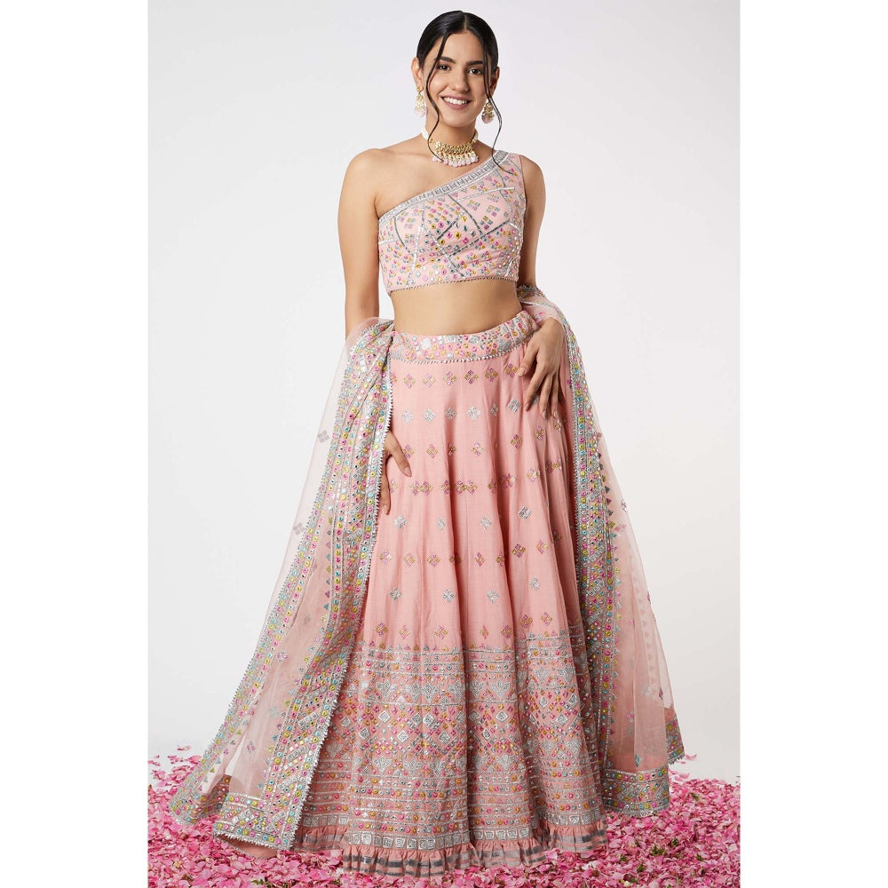 Gopi Vaid Noor One Shoulder Lehenga (Set of 3)