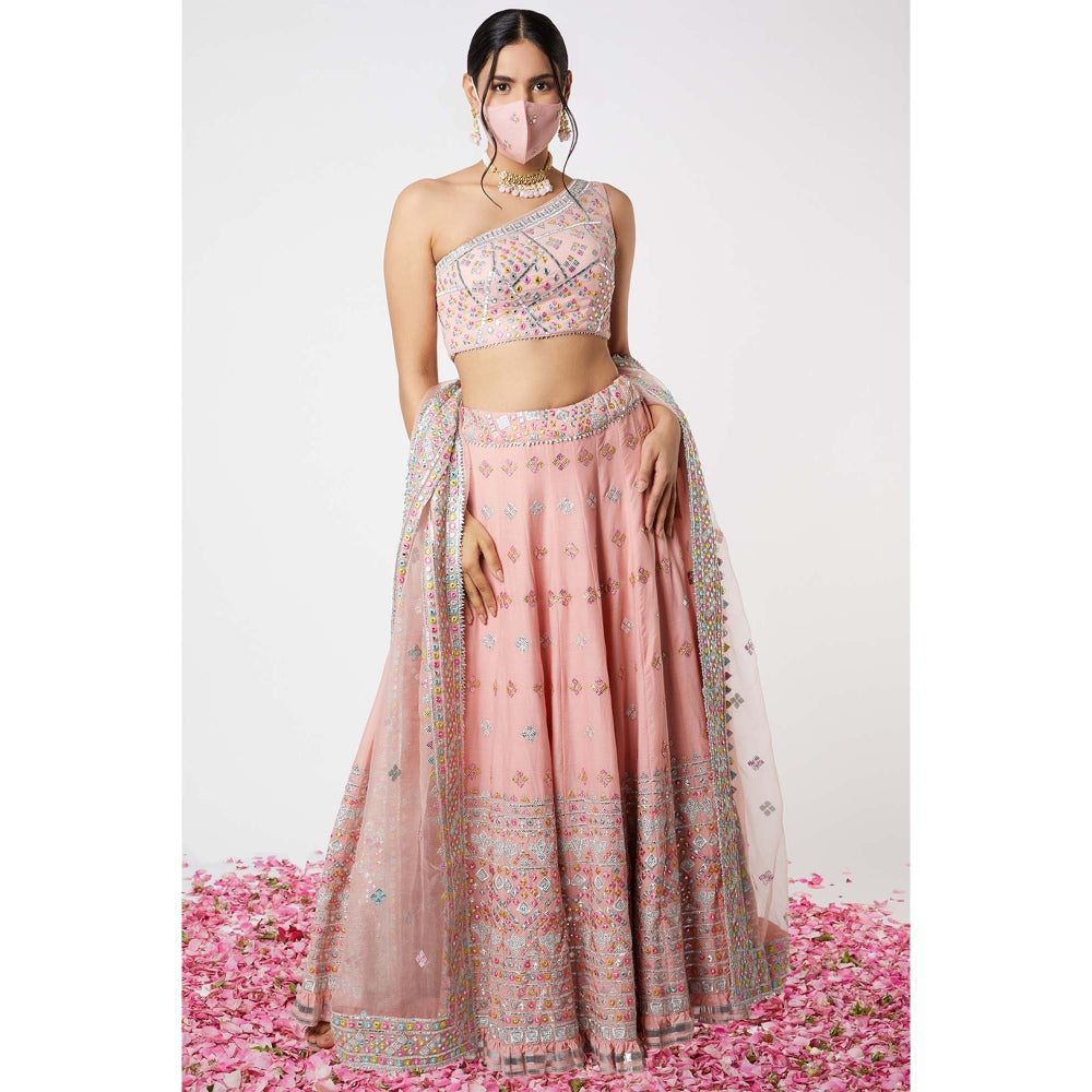 Gopi Vaid Noor One Shoulder Lehenga (Set of 3)