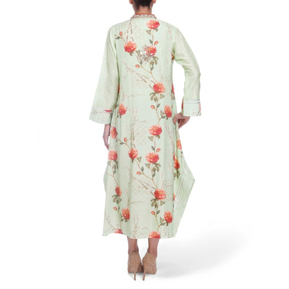 Gopi Vaid Cotton Silk Chanderi Green Asymmetric Kurta With Mirror Jardosi Work