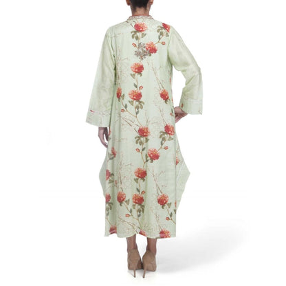 Gopi Vaid Cotton Silk Chanderi Lime Asymmetric Kurta With Mirror Jardosi Work