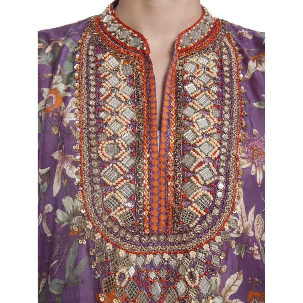 Gopi Vaid Viscose Printed Purple Straight Cut Kurta With Mirror Beads Work