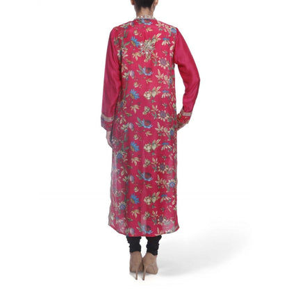 Gopi Vaid Viscose Printed Pink Straight Cut Kurta With Mirror Beads Work