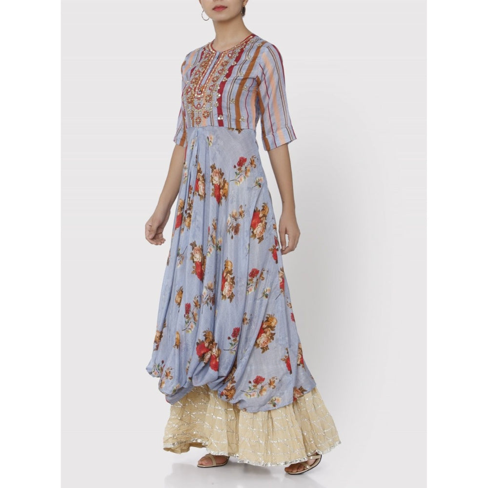 Gopi Vaid Blue Jaipur Double Cowl Kurta