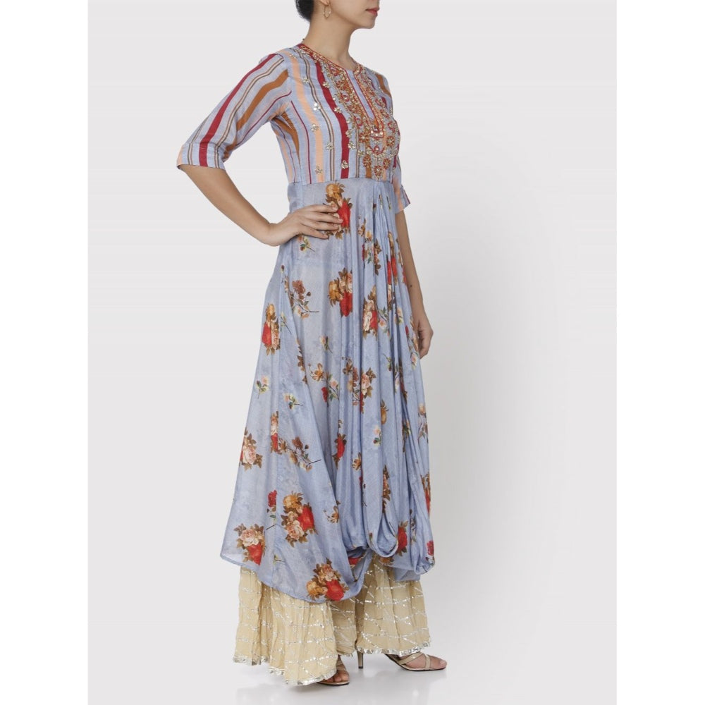 Gopi Vaid Blue Jaipur Double Cowl Kurta