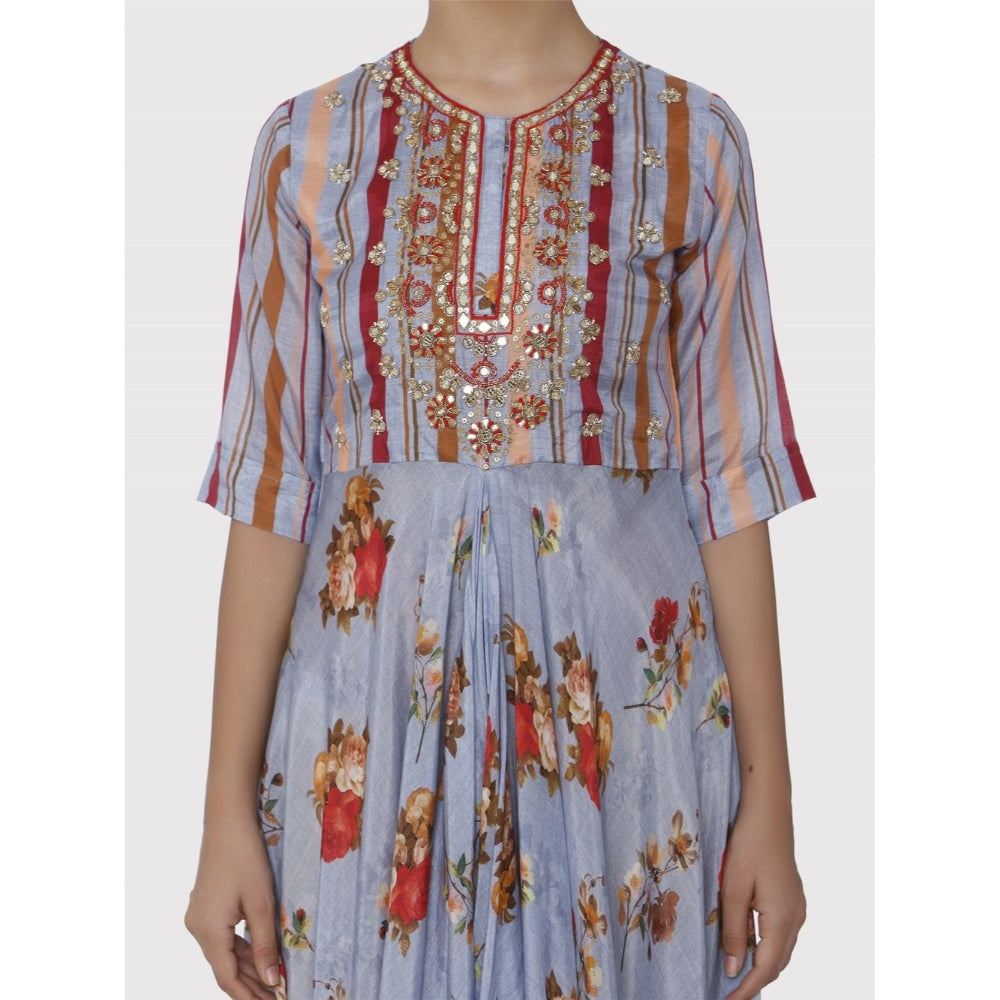 Gopi Vaid Blue Jaipur Double Cowl Kurta