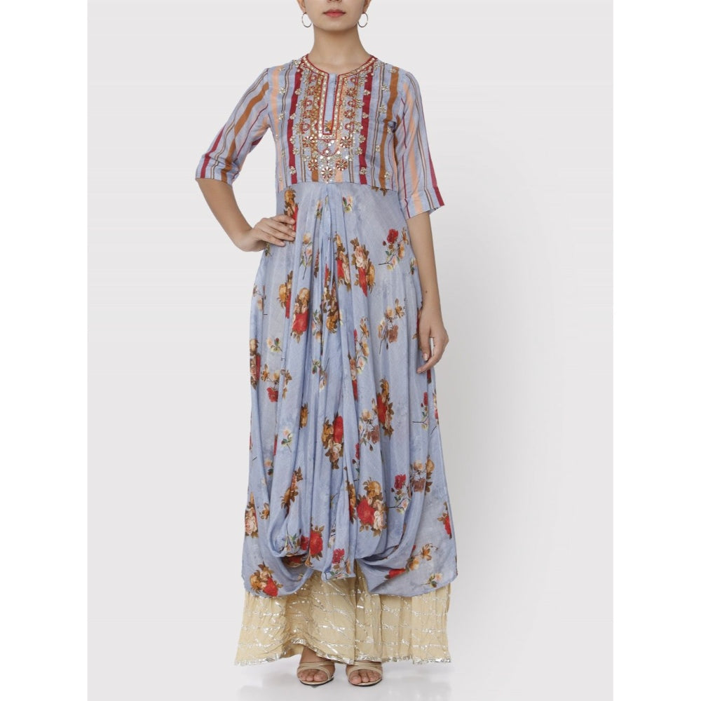 Gopi Vaid Blue Jaipur Double Cowl Kurta