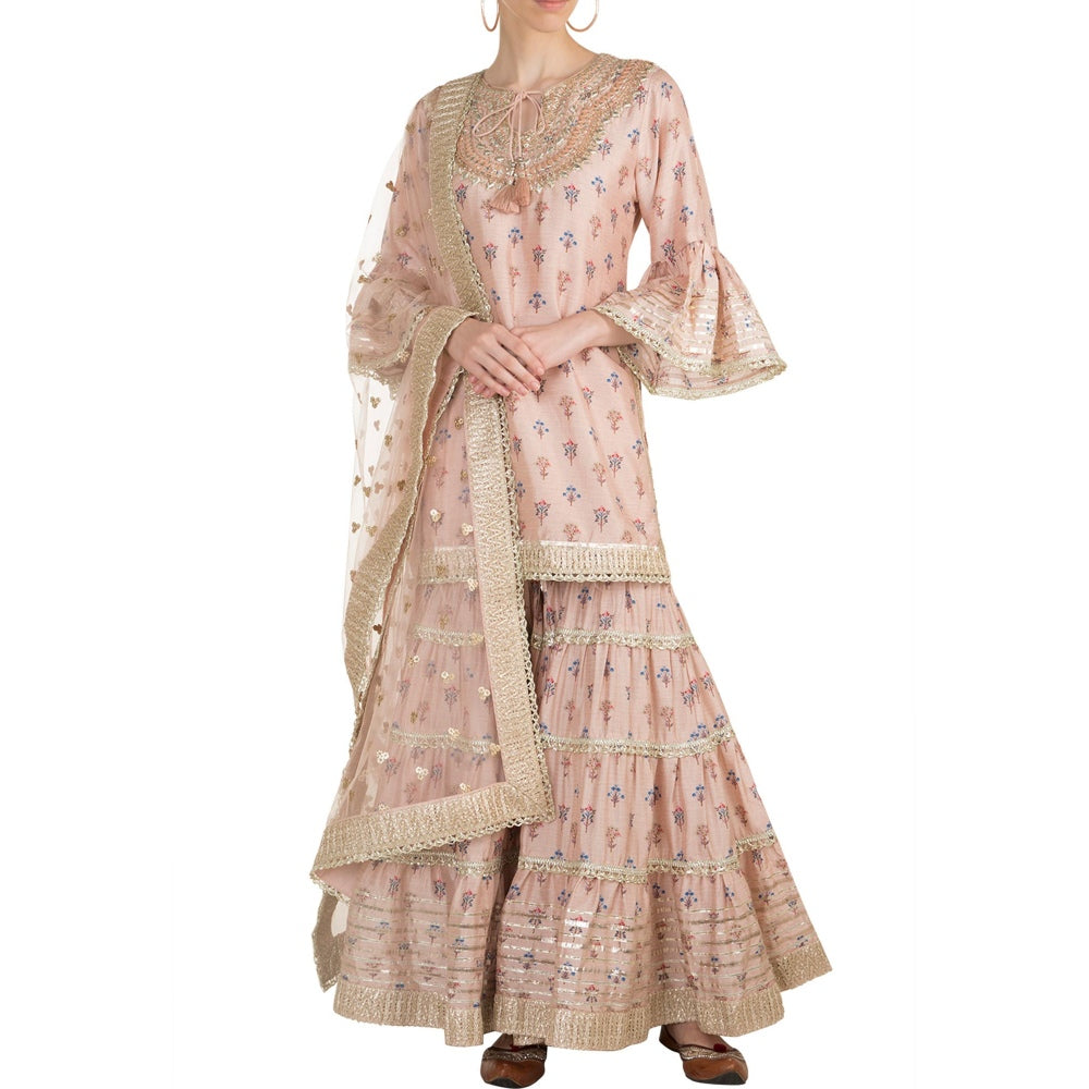 Gopi vaid Pink Gota Work Kurta With Sharara & Dupatta (Set of 3)
