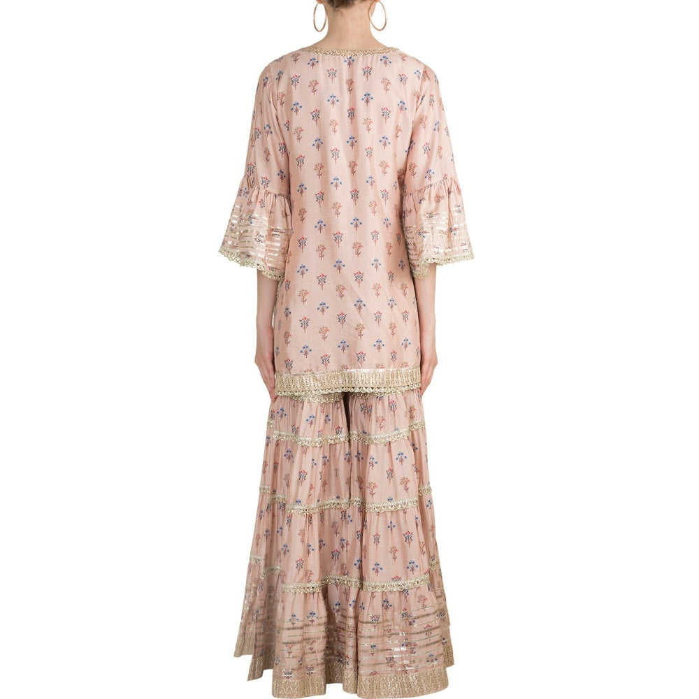 Gopi vaid Pink Gota Work Kurta With Sharara & Dupatta (Set of 3)