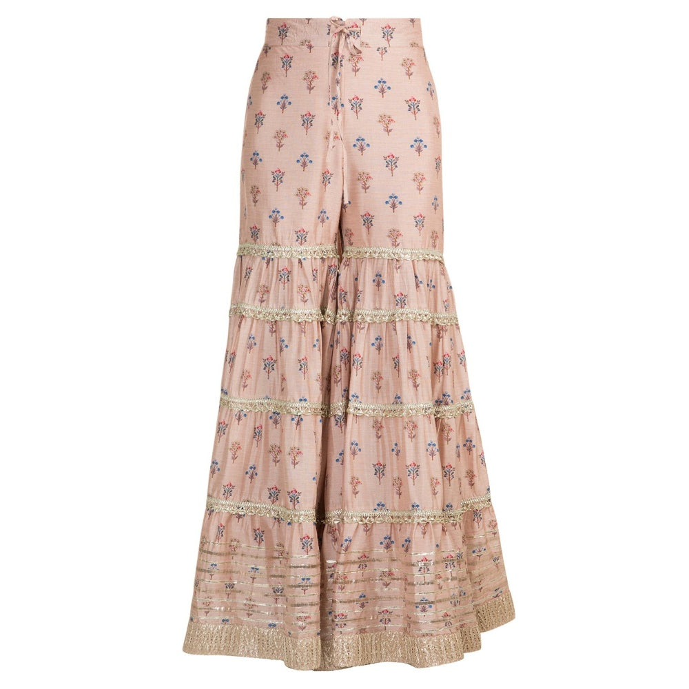 Gopi vaid Pink Gota Work Kurta With Sharara & Dupatta (Set of 3)