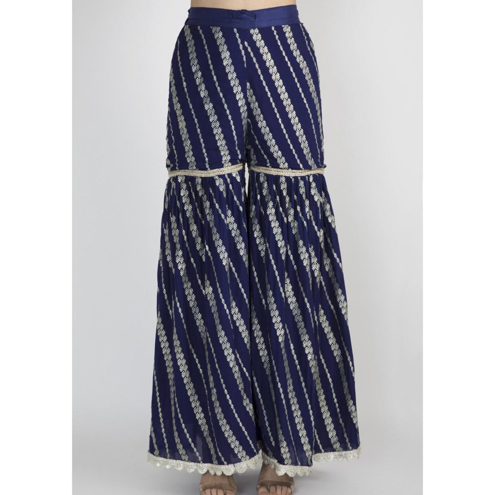 Gopi vaid Navy Blue Embroidered Kurta With Sharara & Dupatta (Set of 3)