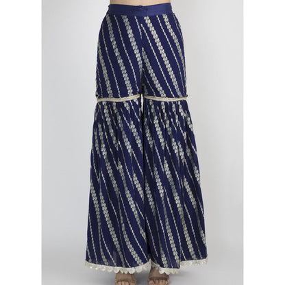 Gopi vaid Navy Blue Embroidered Kurta With Sharara & Dupatta (Set of 3)