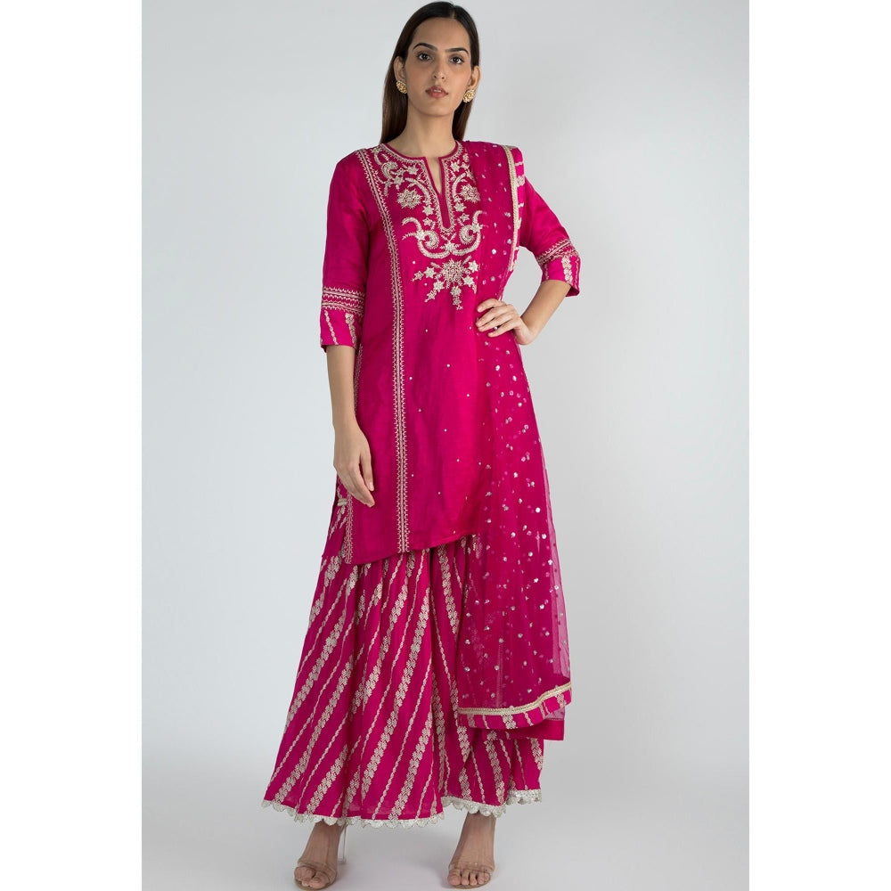 Gopi vaid Pink Embroidered Kurta With Sharara & Dupatta (Set of 3)