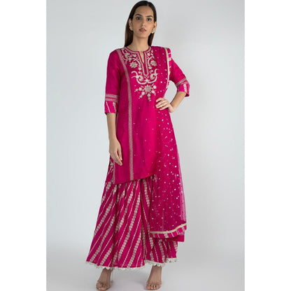 Gopi vaid Pink Embroidered Kurta With Sharara & Dupatta (Set of 3)