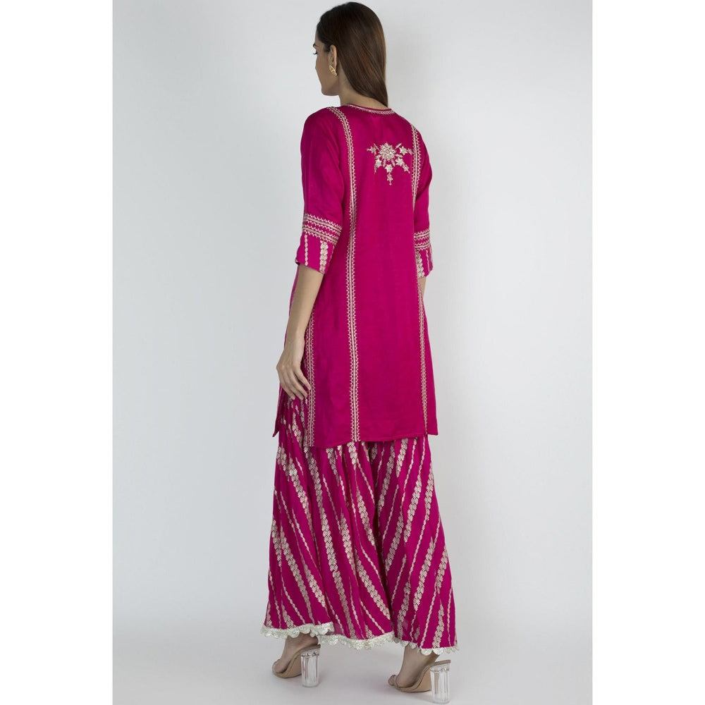 Gopi vaid Pink Embroidered Kurta With Sharara & Dupatta (Set of 3)