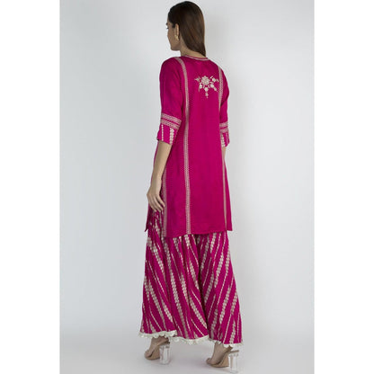 Gopi vaid Pink Embroidered Kurta With Sharara & Dupatta (Set of 3)