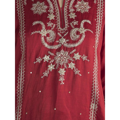 Gopi vaid Red Embroidered Kurta With Sharara & Dupatta (Set of 3)