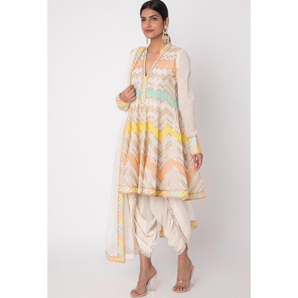 Gopi vaid Off White Gota Work Angrakha With Dhoti (Set of 2)