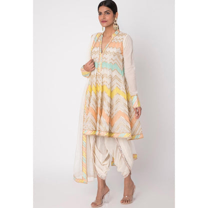 Gopi vaid Off White Gota Work Angrakha With Dhoti (Set of 2)