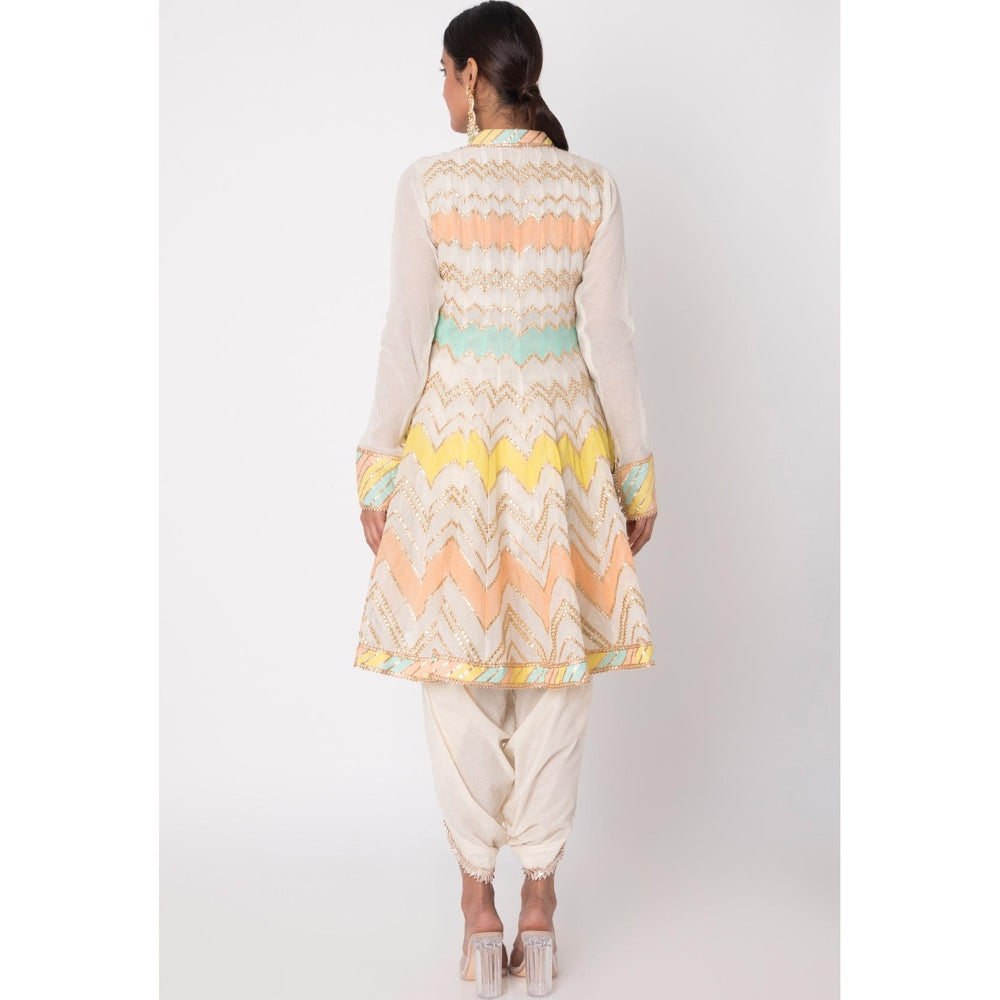 Gopi vaid Off White Gota Work Angrakha With Dhoti (Set of 2)