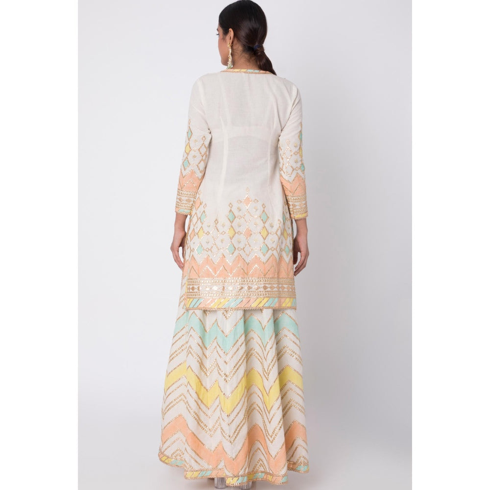 Gopi vaid Off White Gota Work Kurta With Sharara & Dupatta (Set of 3)