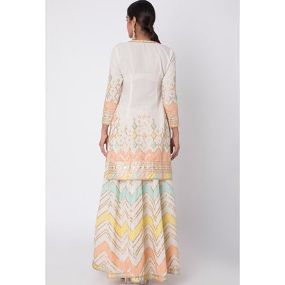 Gopi vaid Off White Gota Work Kurta With Sharara & Dupatta (Set of 3)