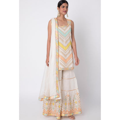Gopi vaid Off White Gota Work Kurta With Sharara & Dupatta (Set of 3)