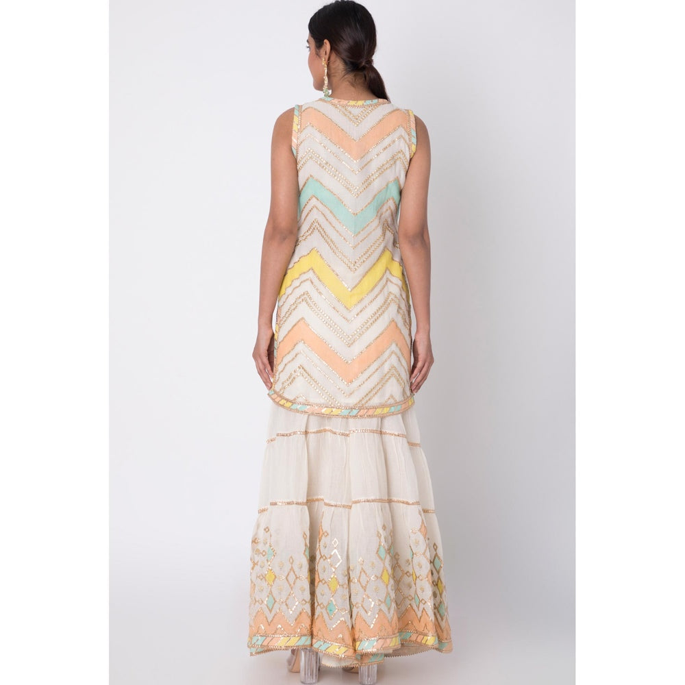 Gopi vaid Off White Gota Work Kurta With Sharara & Dupatta (Set of 3)