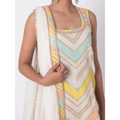 Gopi vaid Off White Gota Work Kurta With Sharara & Dupatta (Set of 3)