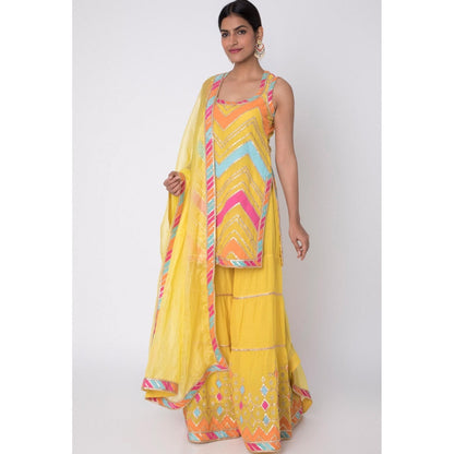Gopi vaid Yellow Gota Work Kurta With Sharara & Dupatta (Set of 3)