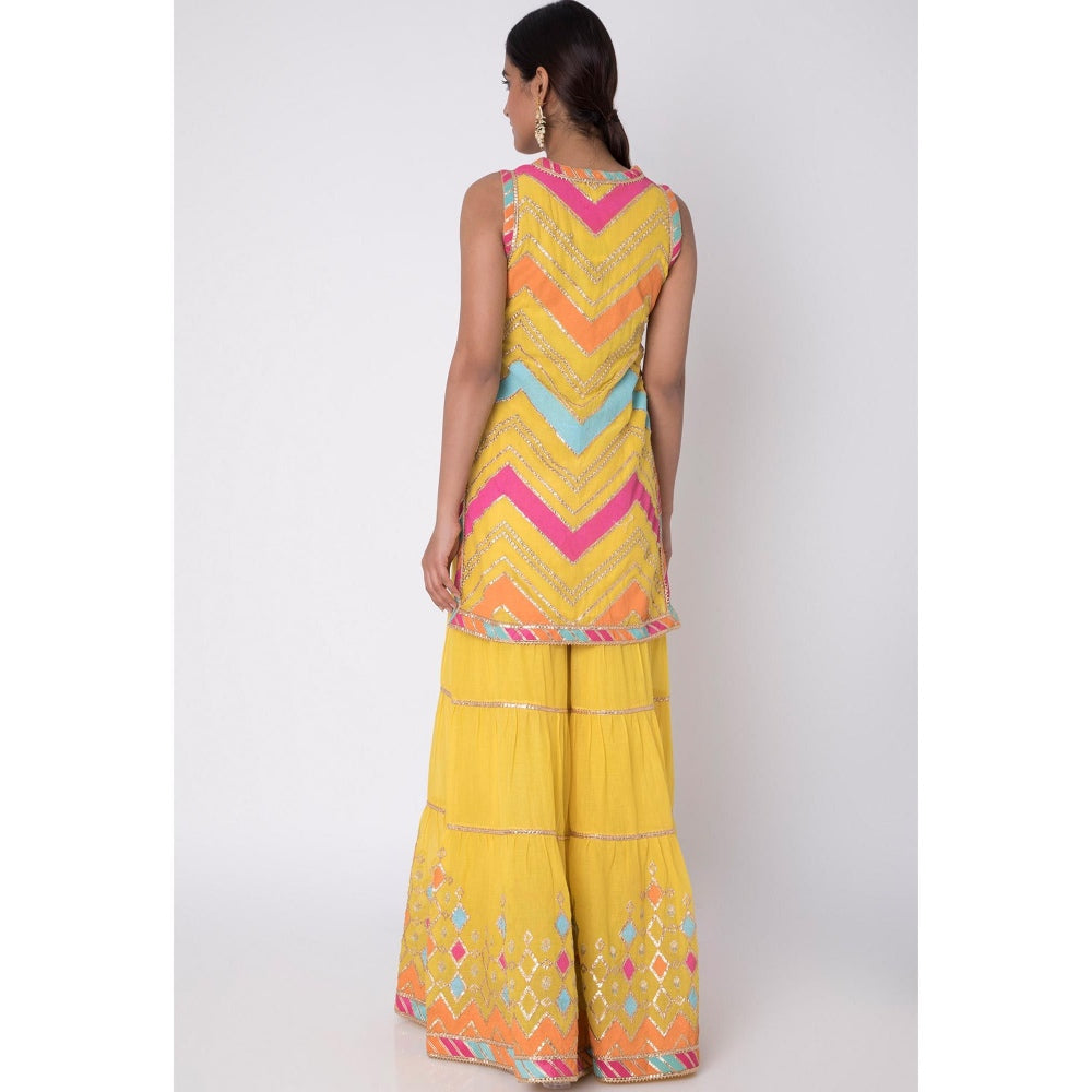 Gopi vaid Yellow Gota Work Kurta With Sharara & Dupatta (Set of 3)