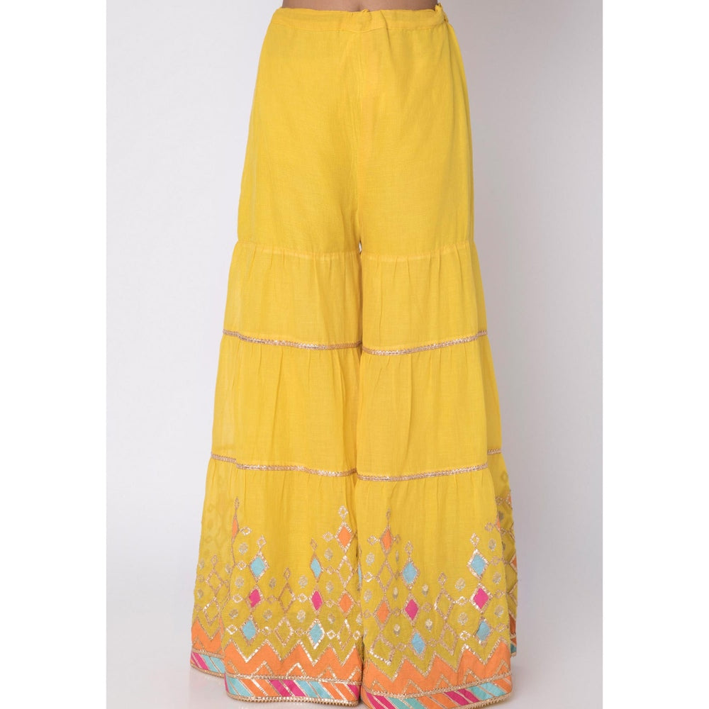 Gopi vaid Yellow Gota Work Kurta With Sharara & Dupatta (Set of 3)