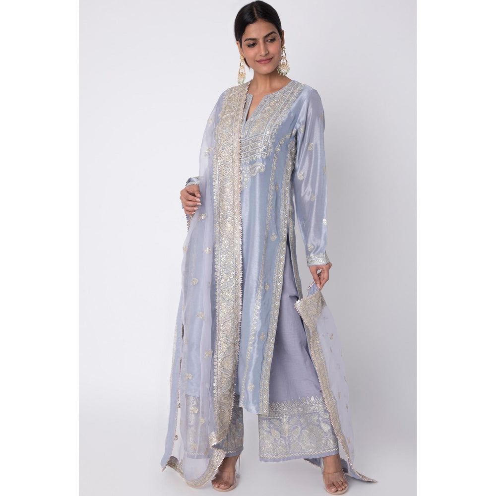 Gopi vaid Lavender Embroidered Kurta With Palazzo & Dupatta (Set of 3)