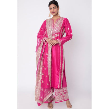 Gopi vaid Pink Embroidered Kurta With Palazzo & Dupatta (Set of 3)