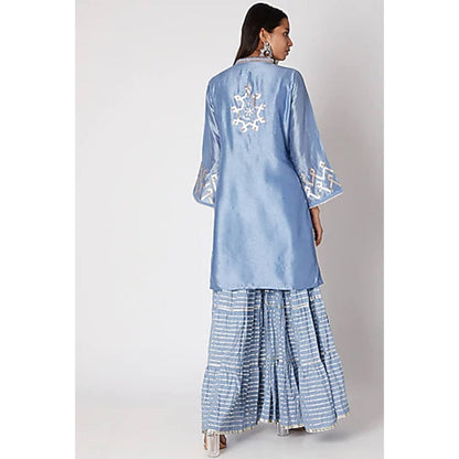 Gopi vaid Blue Gota Work Kurta With Sharara & Dupatta (Set of 3)