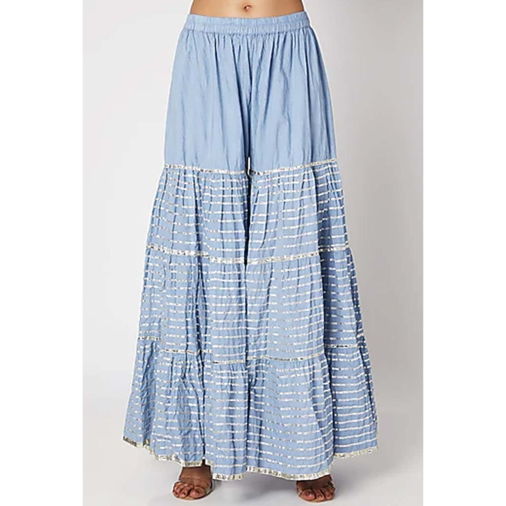 Gopi vaid Blue Gota Work Kurta With Sharara & Dupatta (Set of 3)