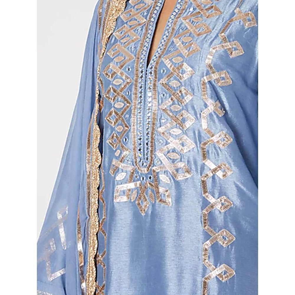 Gopi vaid Blue Gota Work Kurta With Sharara & Dupatta (Set of 3)