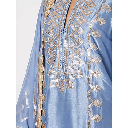 Gopi vaid Blue Gota Work Kurta With Sharara & Dupatta (Set of 3)