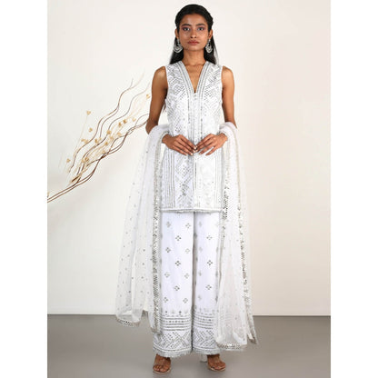 Gopi Vaid Embellished Chand Sleeveless Palazzo And Kurta With Dupatta (Set of 3)