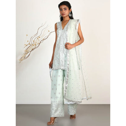 Gopi Vaid Embellished Chand Sleeveless Palazzo And Kurta With Dupatta (Set of 3)