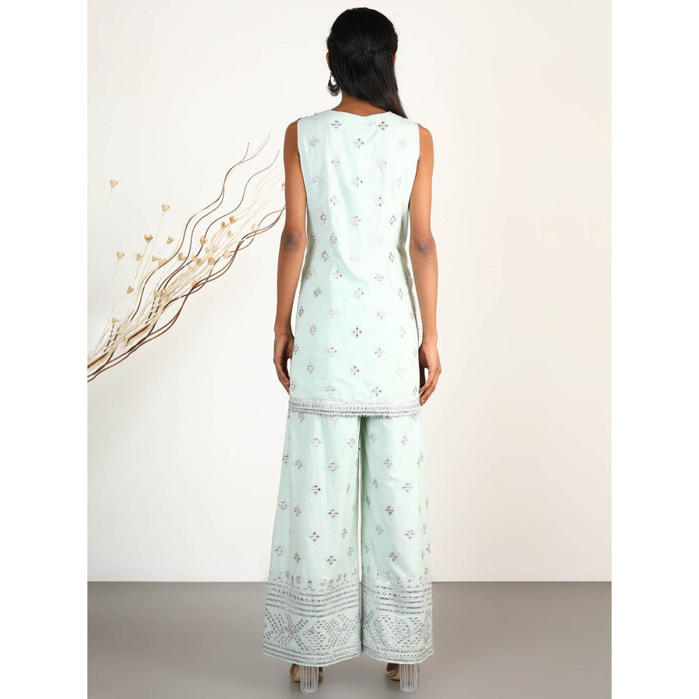 Gopi Vaid Embellished Chand Sleeveless Palazzo And Kurta With Dupatta (Set of 3)