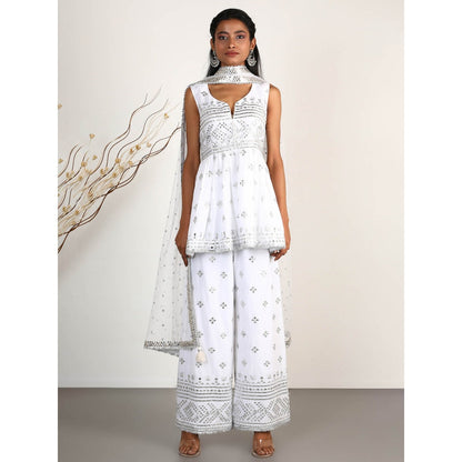 Gopi Vaid Embellished Chand Sleeveless Peplum And Palazzo With Dupatta (Set of 3)