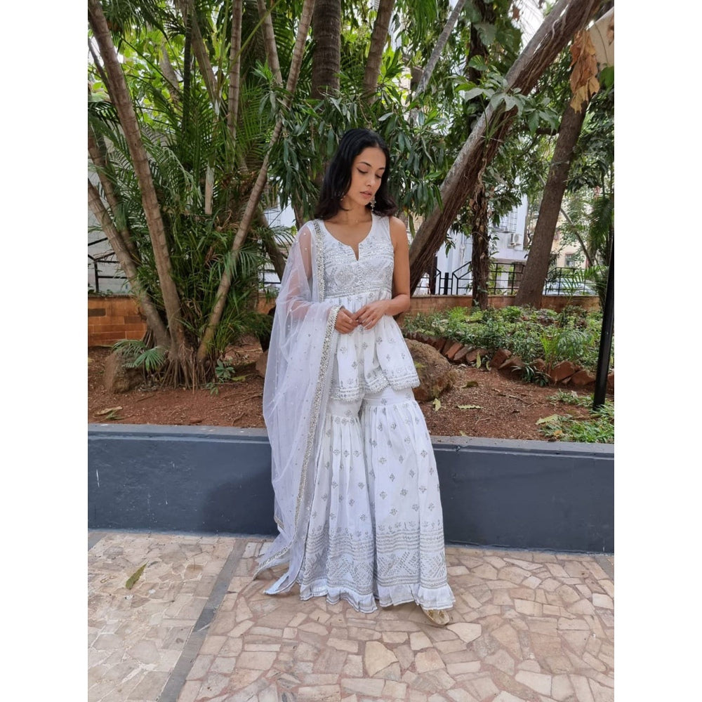 Gopi Vaid Embellished Chand Sleeveless Peplum And Gharara With Dupatta (Set of 3)