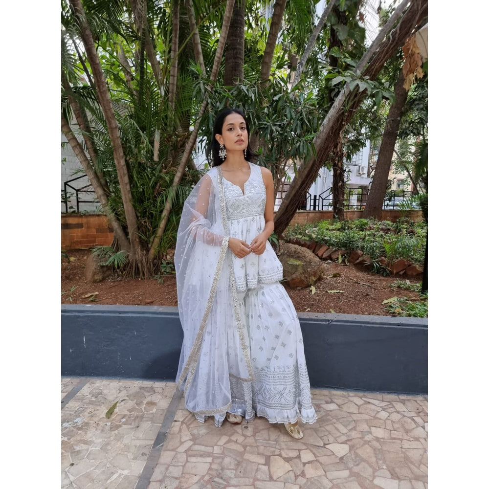 Gopi Vaid Embellished Chand Sleeveless Peplum And Gharara With Dupatta (Set of 3)