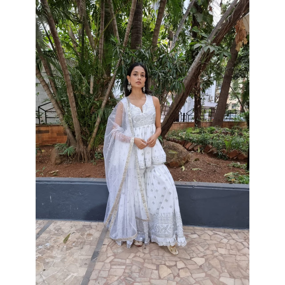 Gopi Vaid Embellished Chand Sleeveless Peplum And Gharara With Dupatta (Set of 3)