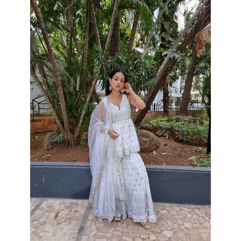 Gopi Vaid Embellished Chand Sleeveless Peplum And Gharara With Dupatta (Set of 3)