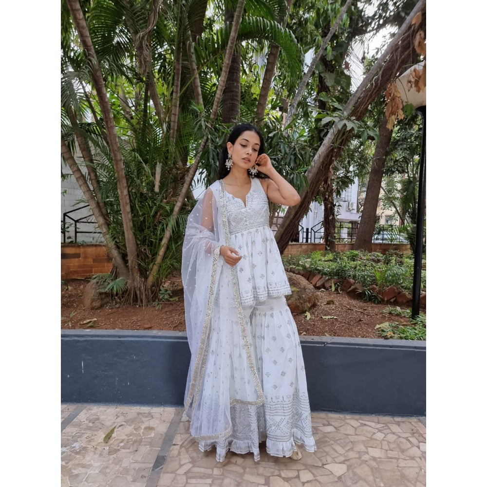 Gopi Vaid Embellished Chand Sleeveless Peplum And Gharara With Dupatta (Set of 3)