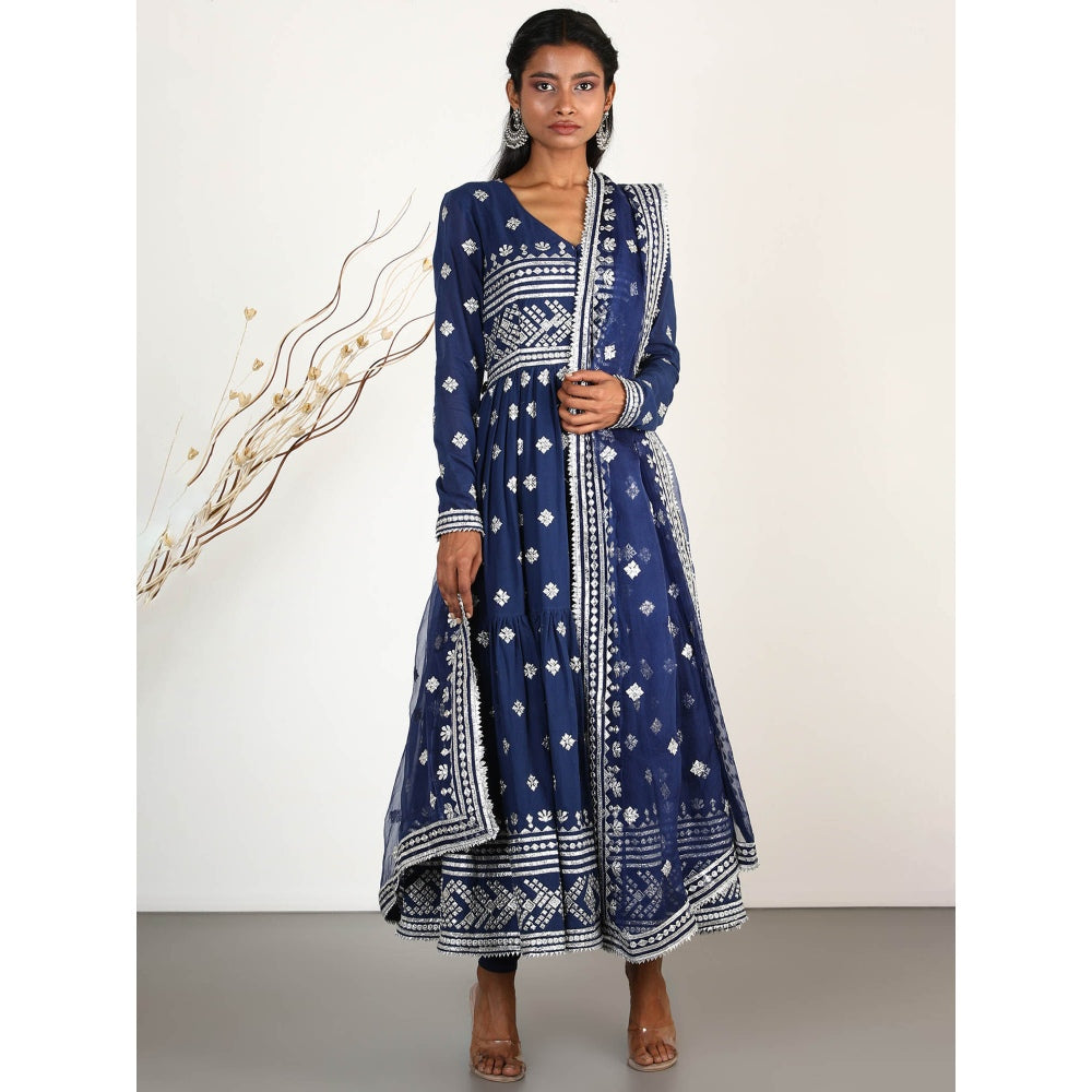 Gopi Vaid Embellished Chand Tiered AG Anarkali And Pant With Dupatta (Set of 3)