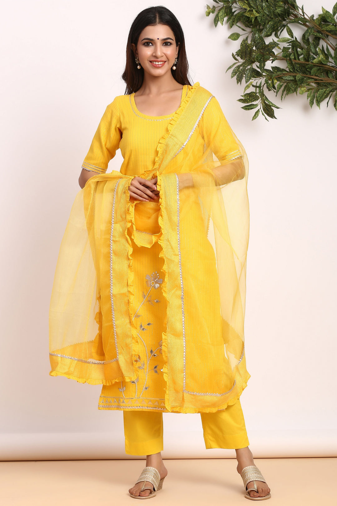 Gillori Yellow partywear dress for women