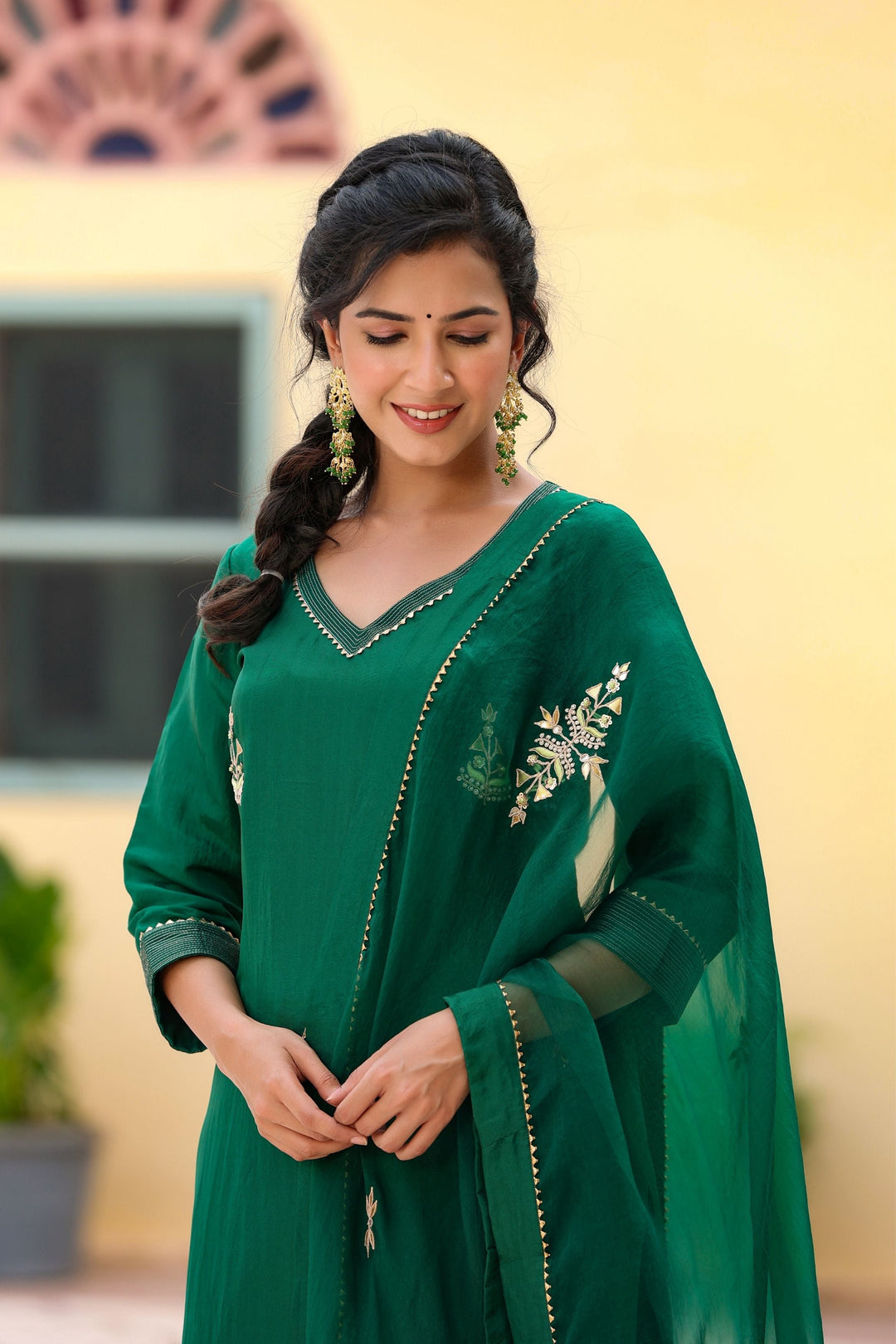 Pavitra Embroidered Silk Green Suit Set
